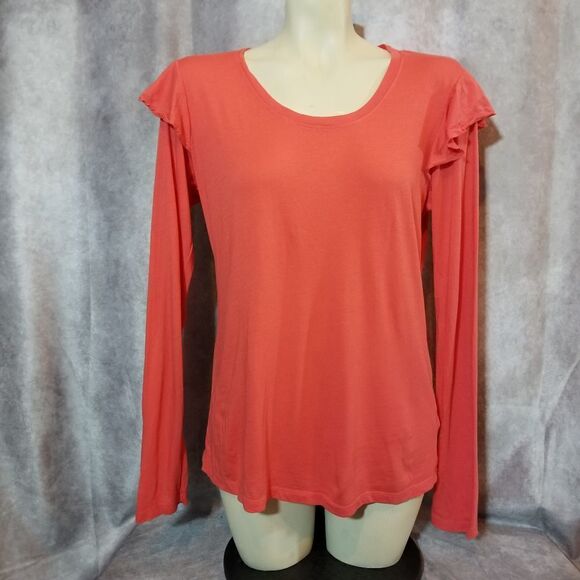 Sundry Cherry Red‎ Ruffle Long Sleeve Top Size 2 - Picture 2 of 5